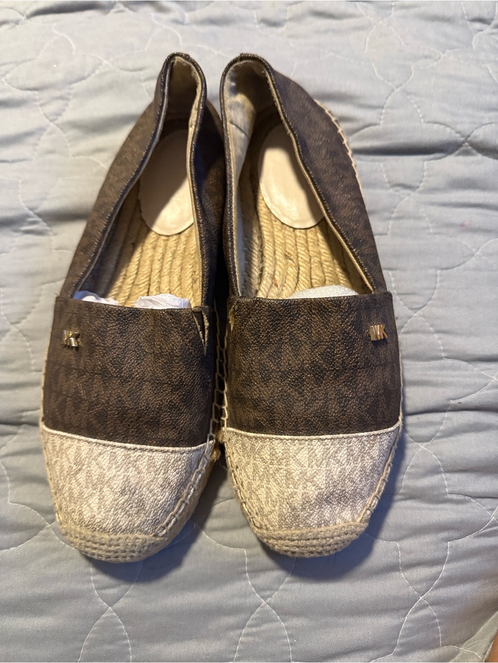 Michael Kors Brown Canvas Espadrille Flats with Cream Toe Cap